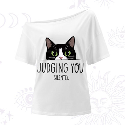 Purplehecate Cute Cat Judging You Silently One Shoulder T-Shirt