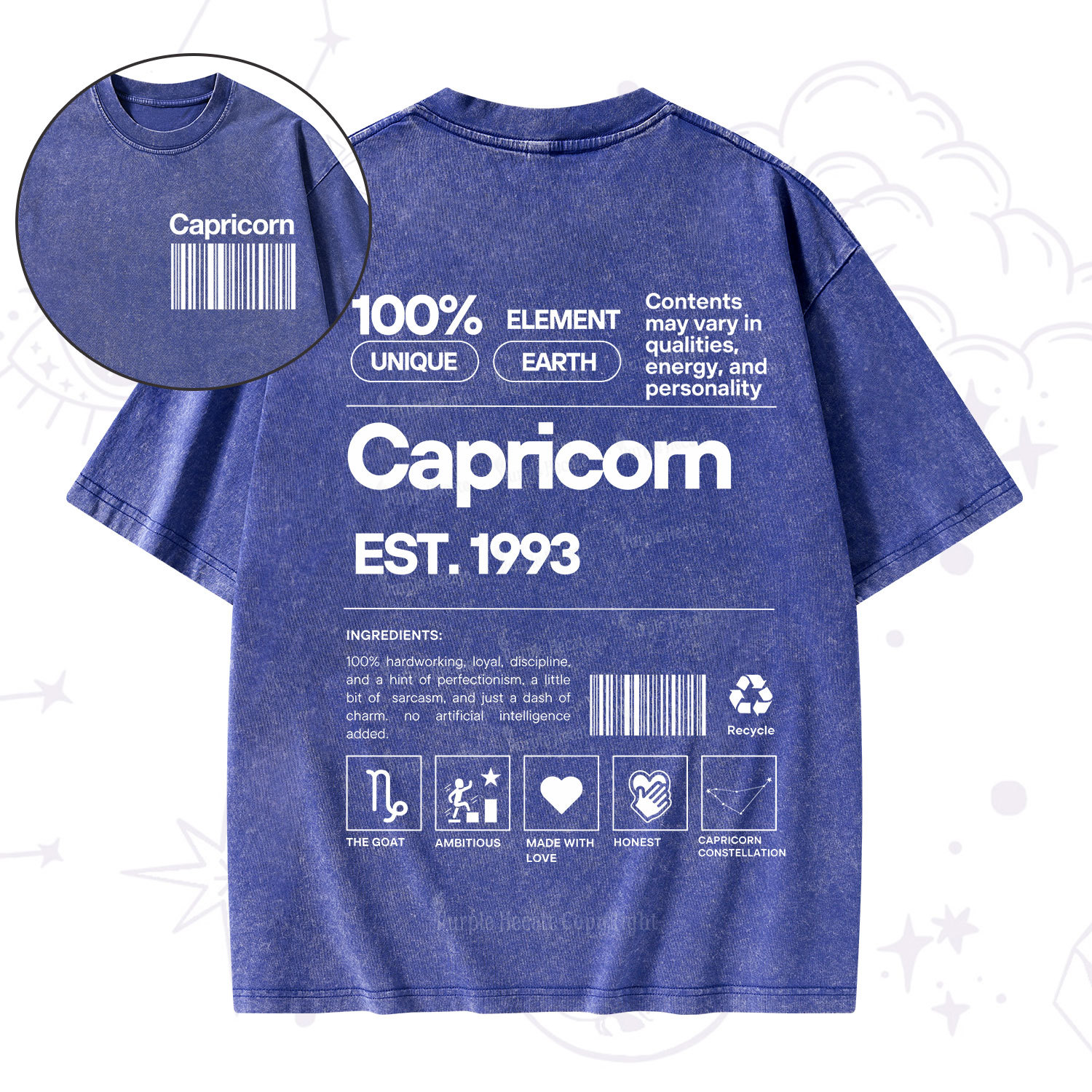 Purplehecate Capricorn Zodiac Washed T-Shirt