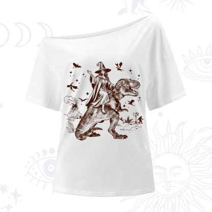 Purplehecate Witch Riding Dino One Shoulder T-Shirt