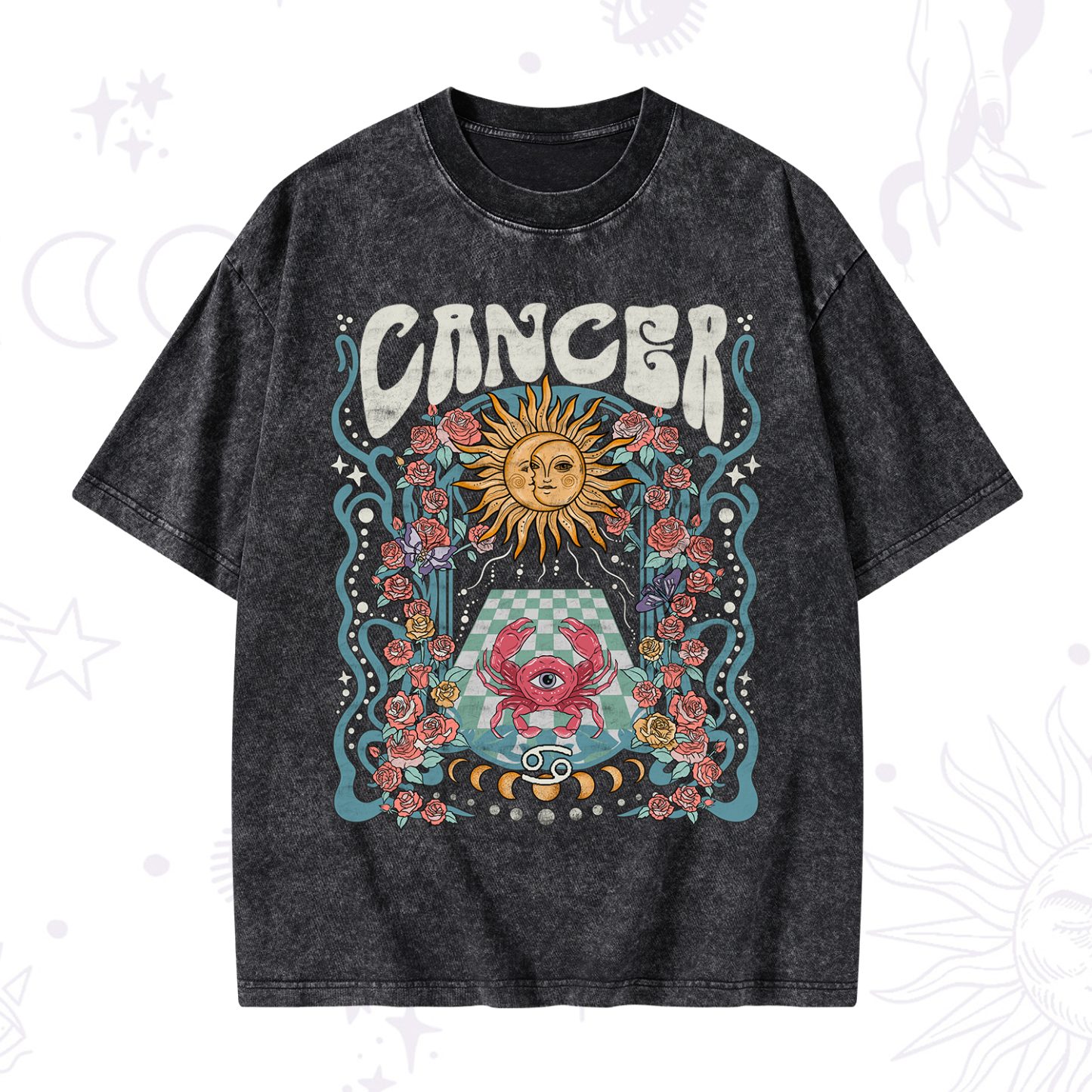 Magic Purplehecate Cancer Spirit Zodiac Washed T-Shirt