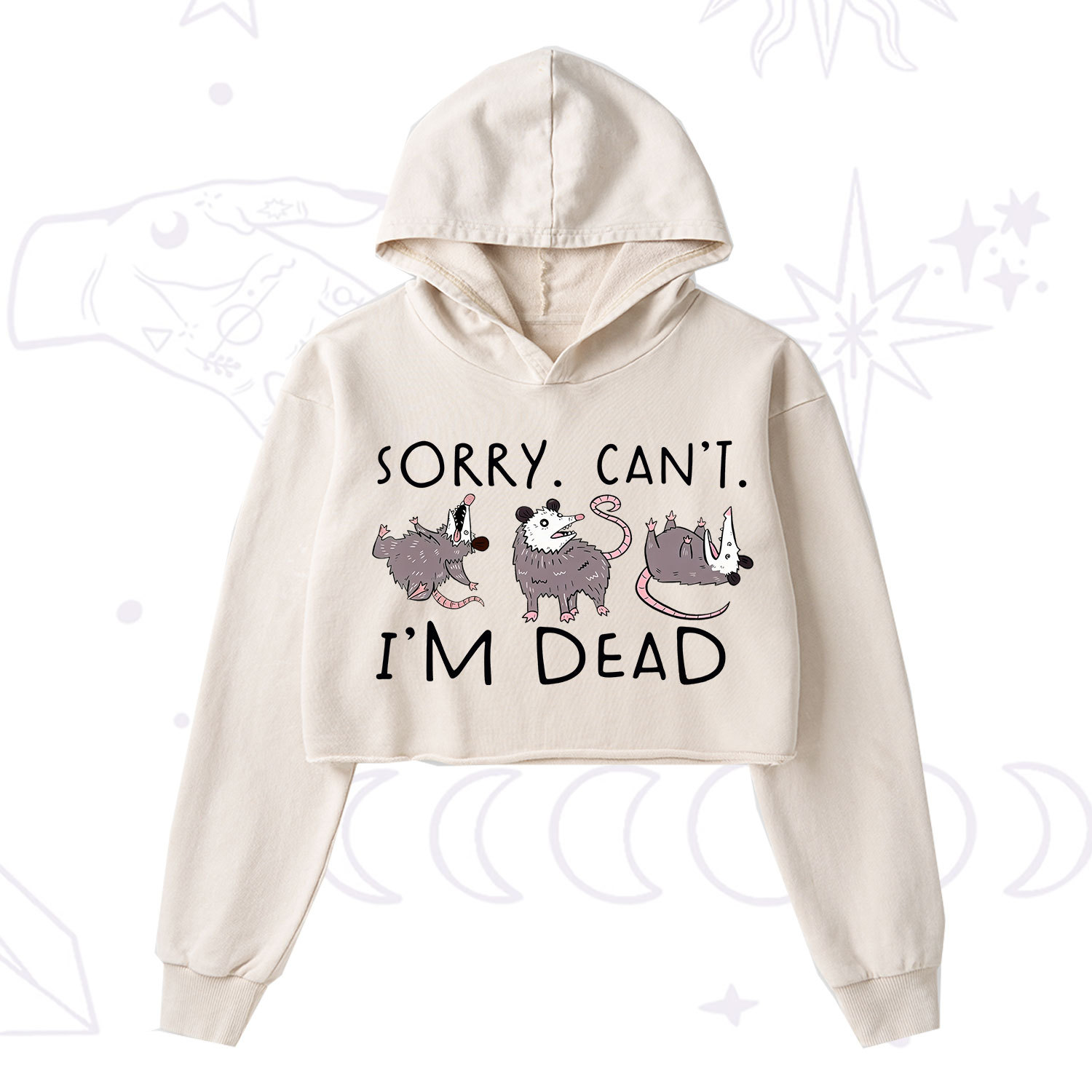Purplehecate Funny Possum Sorry I Can't I'm Dead Washed Cropped Hoodie