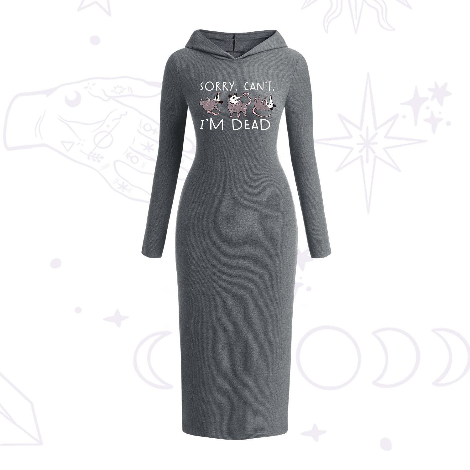 Purplehecate Funny Possum Sorry I Can't I'm Dead Hooded Knit Dress