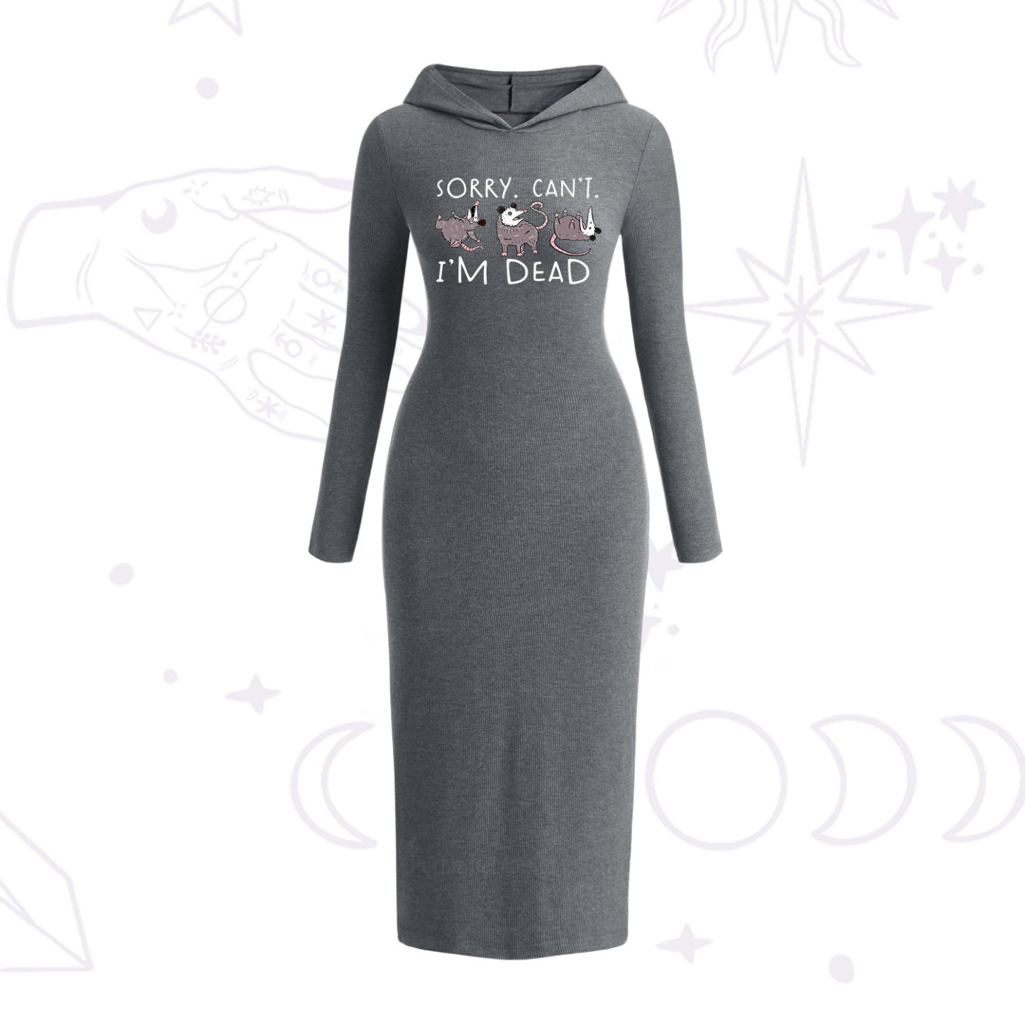 Purplehecate Funny Possum Sorry I Can't I'm Dead Hooded Knit Dress
