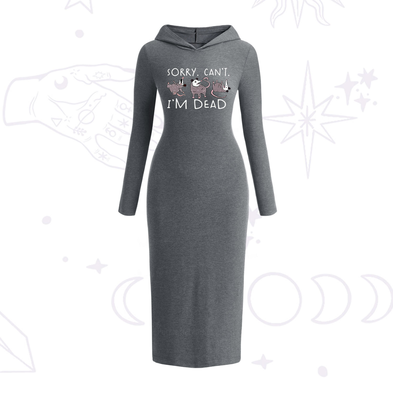 Purplehecate Funny Possum Sorry I Can't I'm Dead Hooded Knit Dress