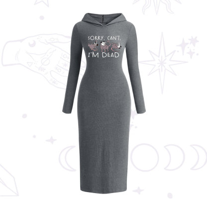 Purplehecate Funny Possum Sorry I Can't I'm Dead Hooded Knit Dress