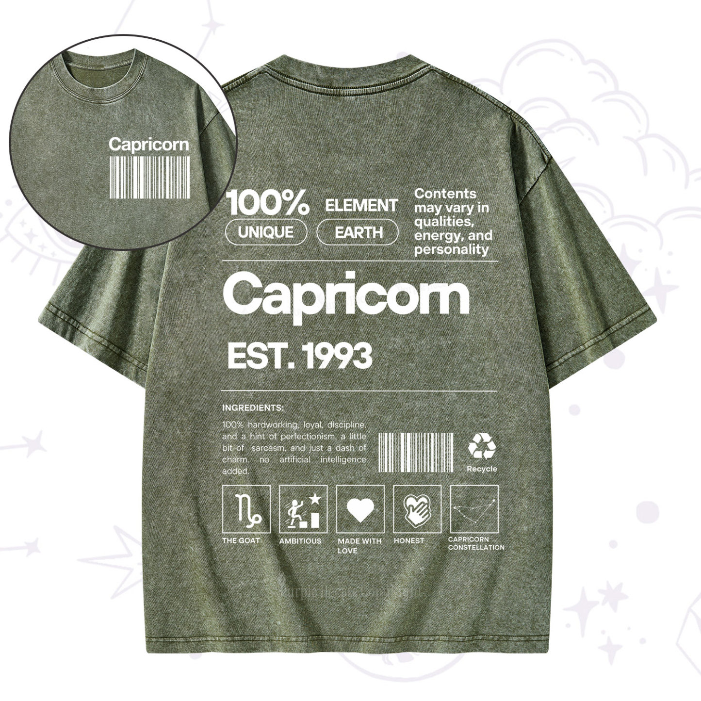 Purplehecate Capricorn Zodiac Washed T-Shirt