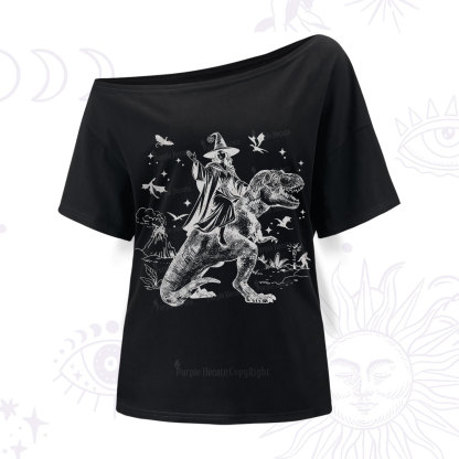 Purplehecate Witch Riding Dino One Shoulder T-Shirt