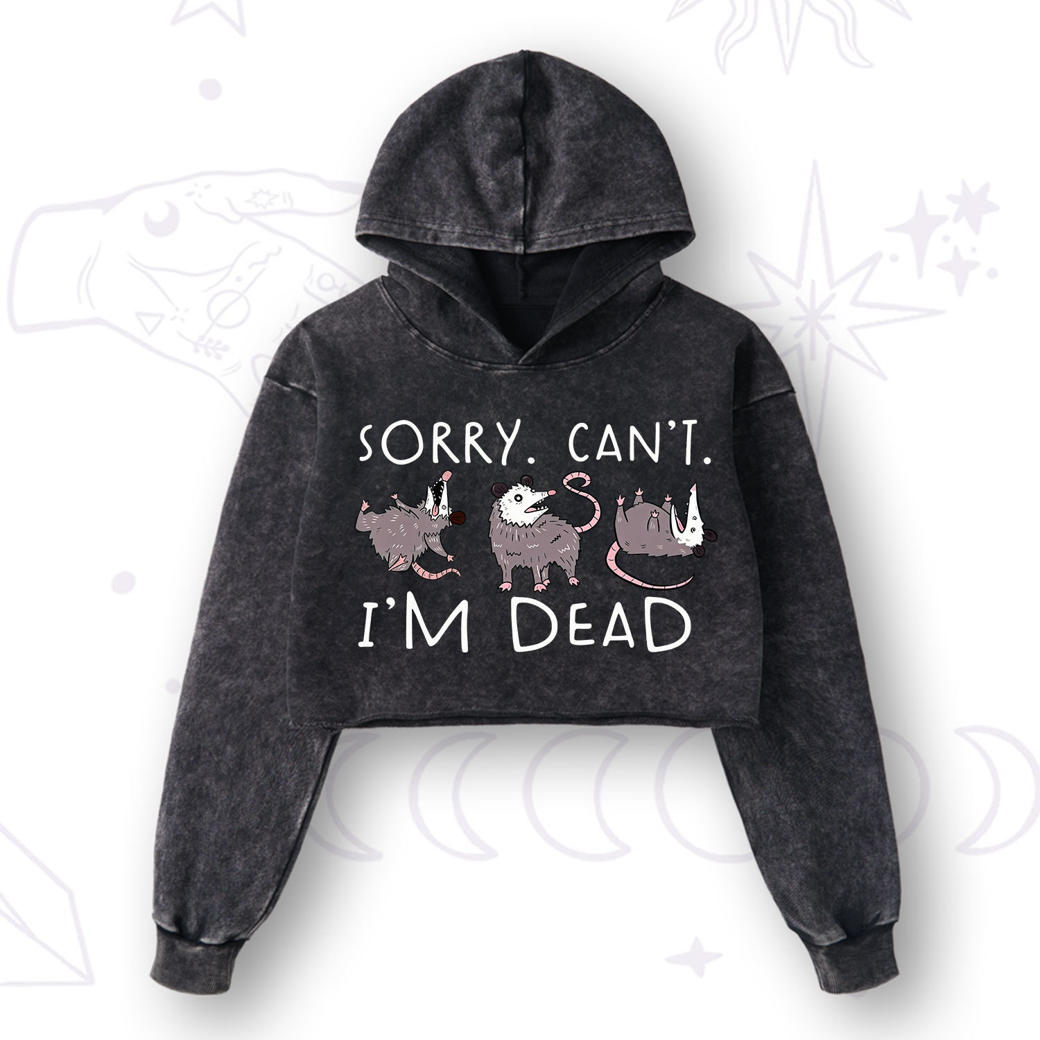Purplehecate Funny Possum Sorry I Can't I'm Dead Washed Cropped Hoodie