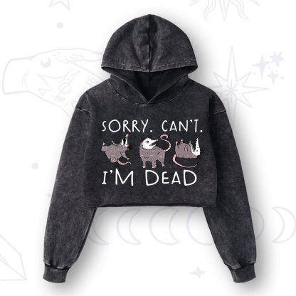 Purplehecate Funny Possum Sorry I Can't I'm Dead Washed Cropped Hoodie