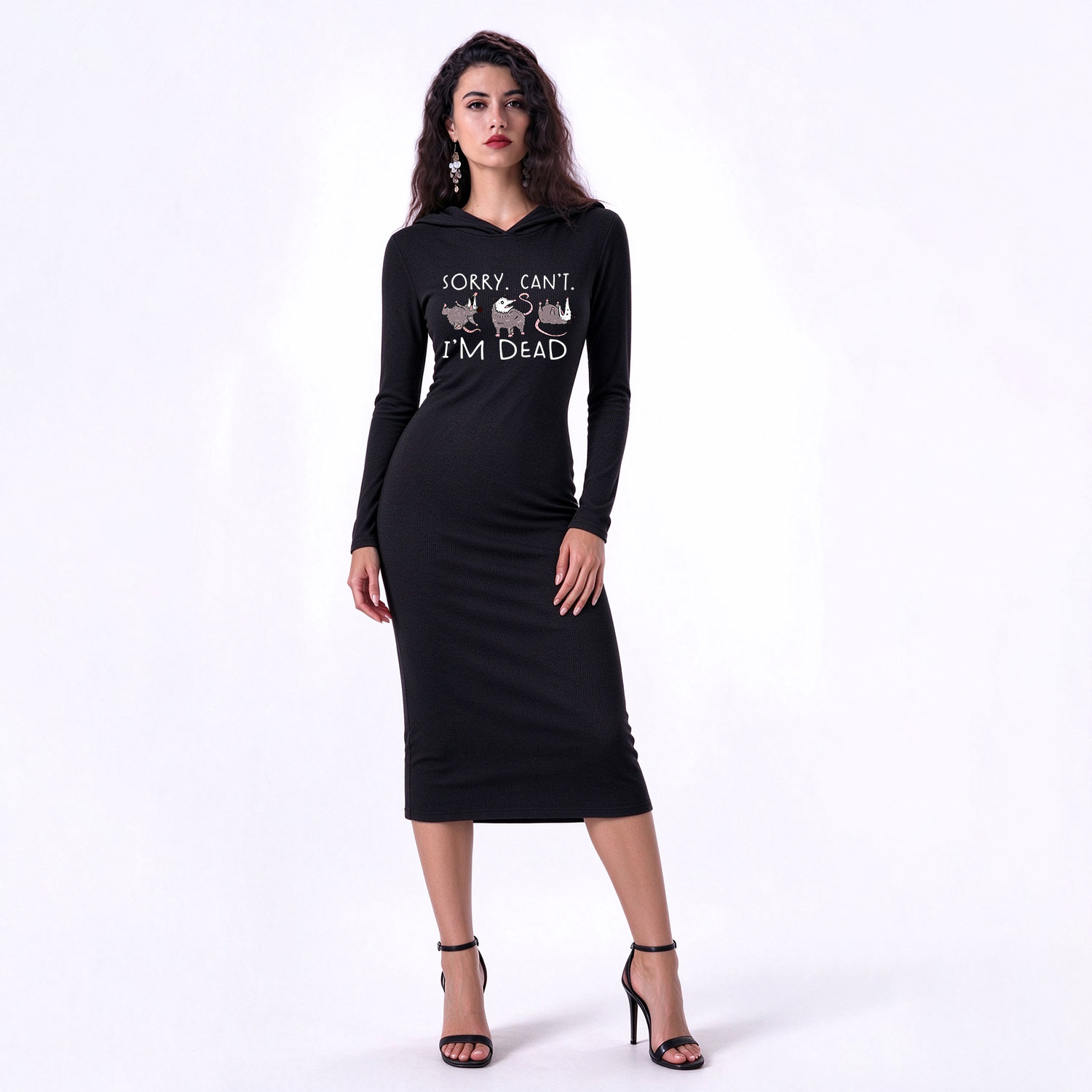 Purplehecate Funny Possum Sorry I Can't I'm Dead Hooded Knit Dress