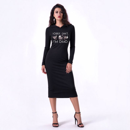 Purplehecate Funny Possum Sorry I Can't I'm Dead Hooded Knit Dress