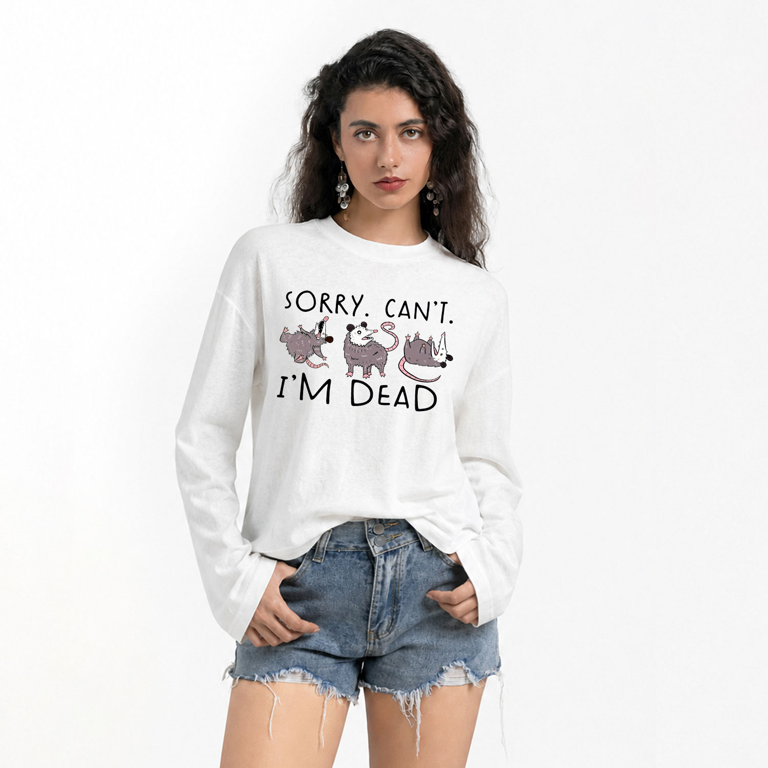 Purplehecate Funny Possum Sorry I Can't I'm Dead Slub Long Sleeve T-Shirt