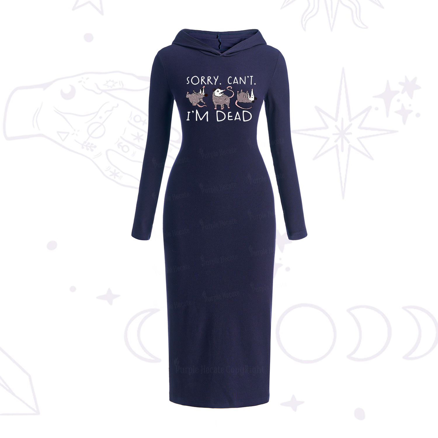 Purplehecate Funny Possum Sorry I Can't I'm Dead Hooded Knit Dress
