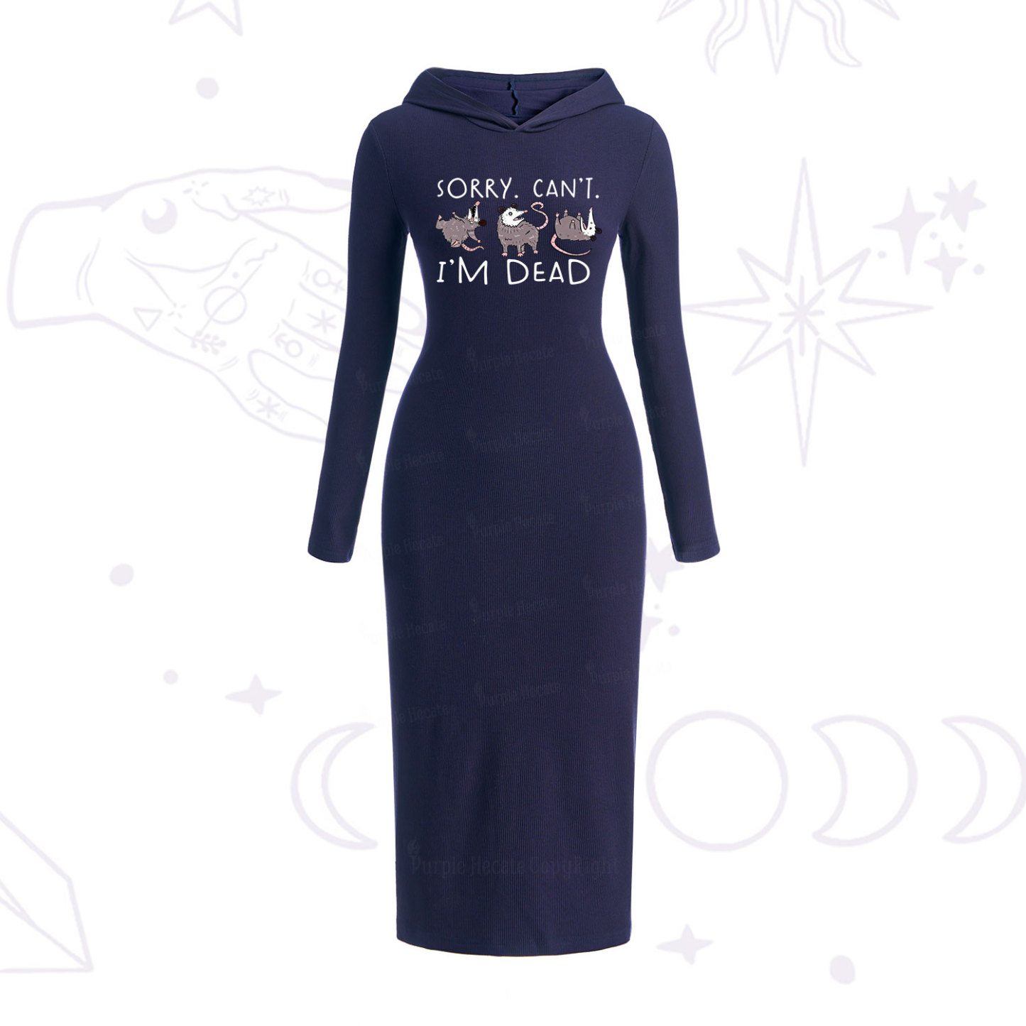 Purplehecate Funny Possum Sorry I Can't I'm Dead Hooded Knit Dress