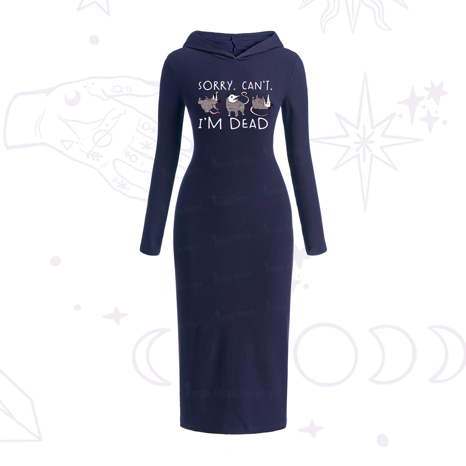 Purplehecate Funny Possum Sorry I Can't I'm Dead Hooded Knit Dress