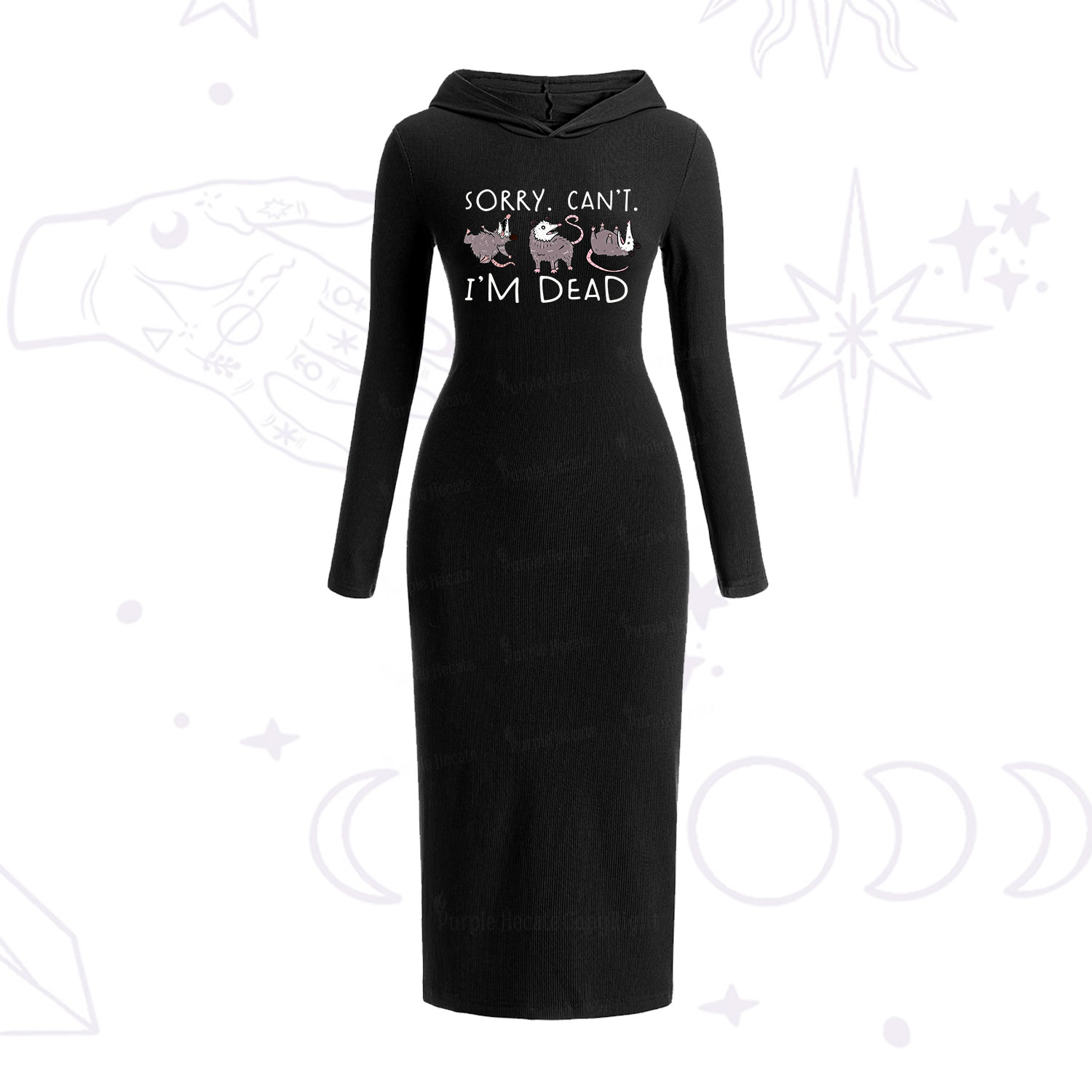 Purplehecate Funny Possum Sorry I Can't I'm Dead Hooded Knit Dress