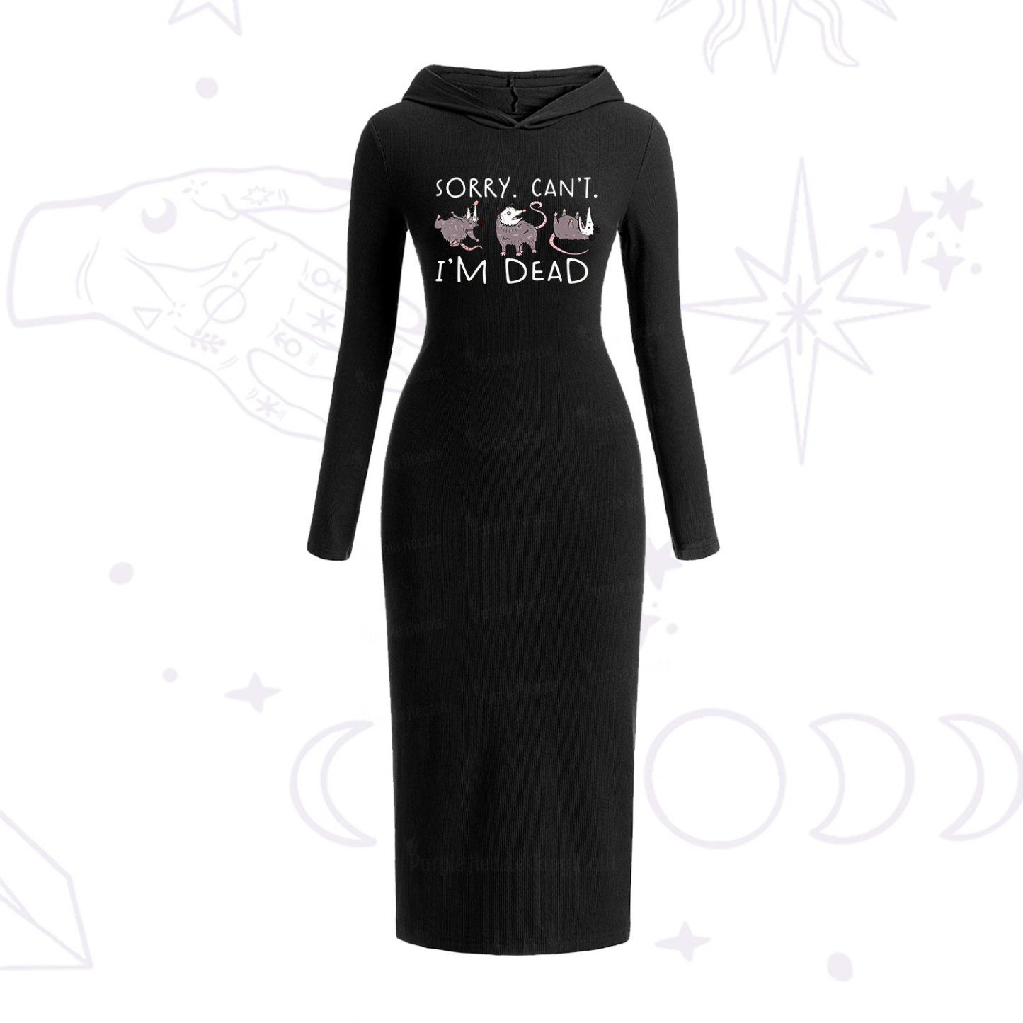 Purplehecate Funny Possum Sorry I Can't I'm Dead Hooded Knit Dress