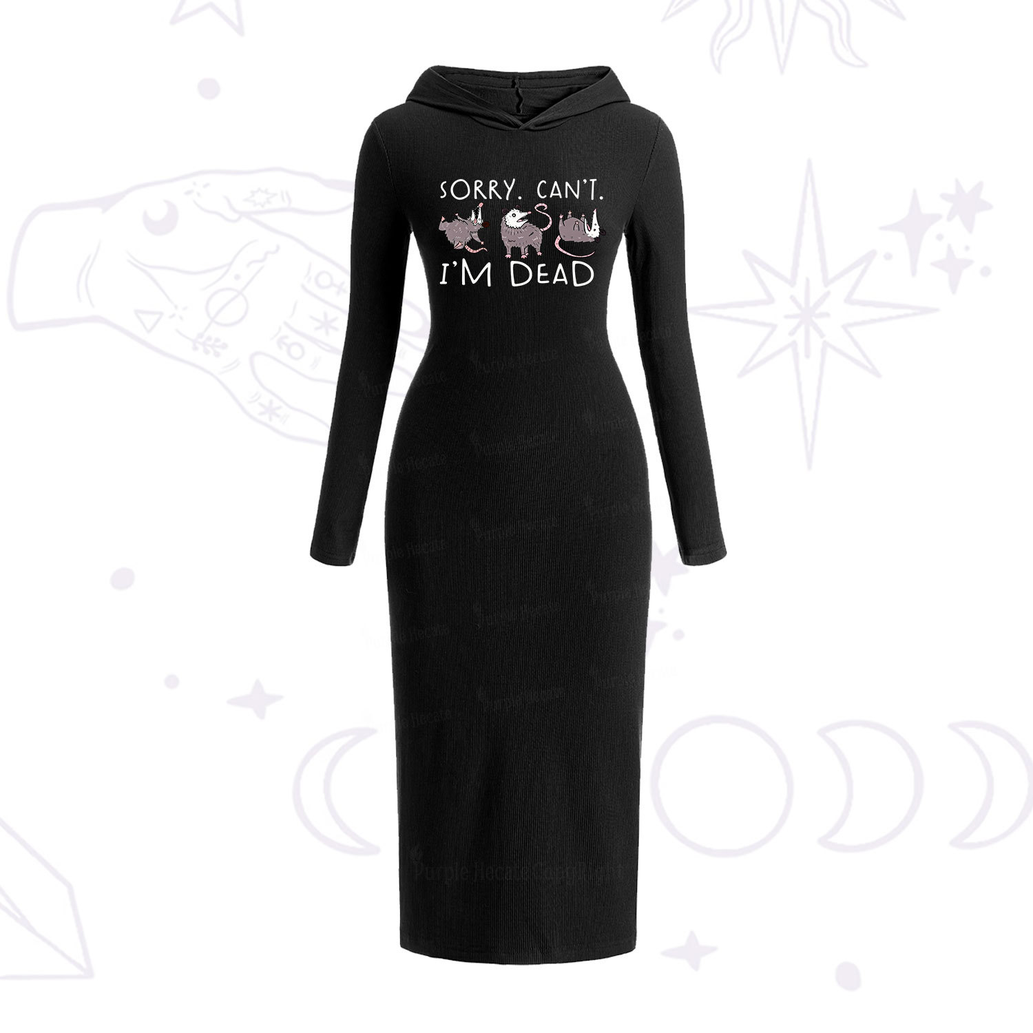 Purplehecate Funny Possum Sorry I Can't I'm Dead Hooded Knit Dress