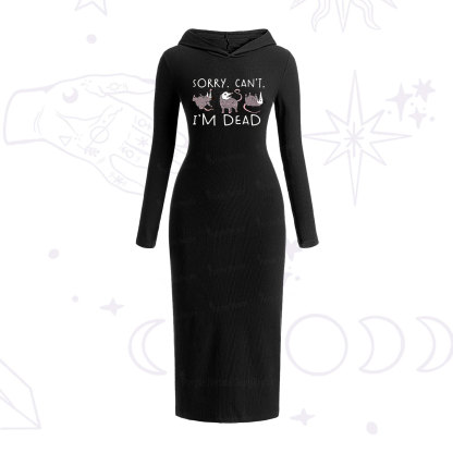 Purplehecate Funny Possum Sorry I Can't I'm Dead Hooded Knit Dress