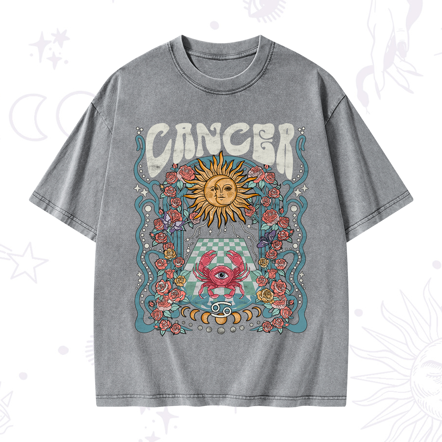 Purplehecate Cancer Spirit Zodiac Washed T-Shirt