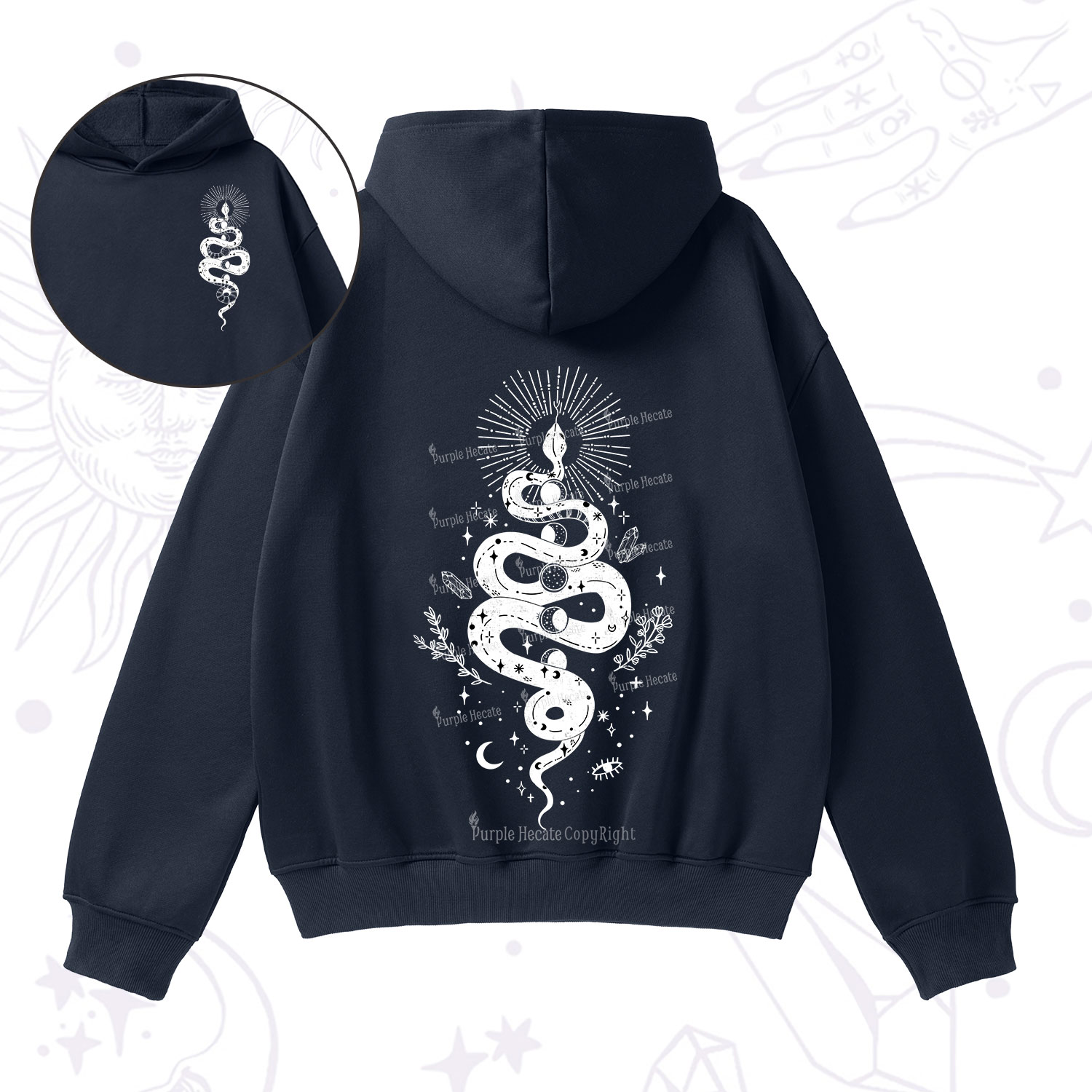 Purplehecate Mystical Moon Phases Snake Fleece Hoodie Suit