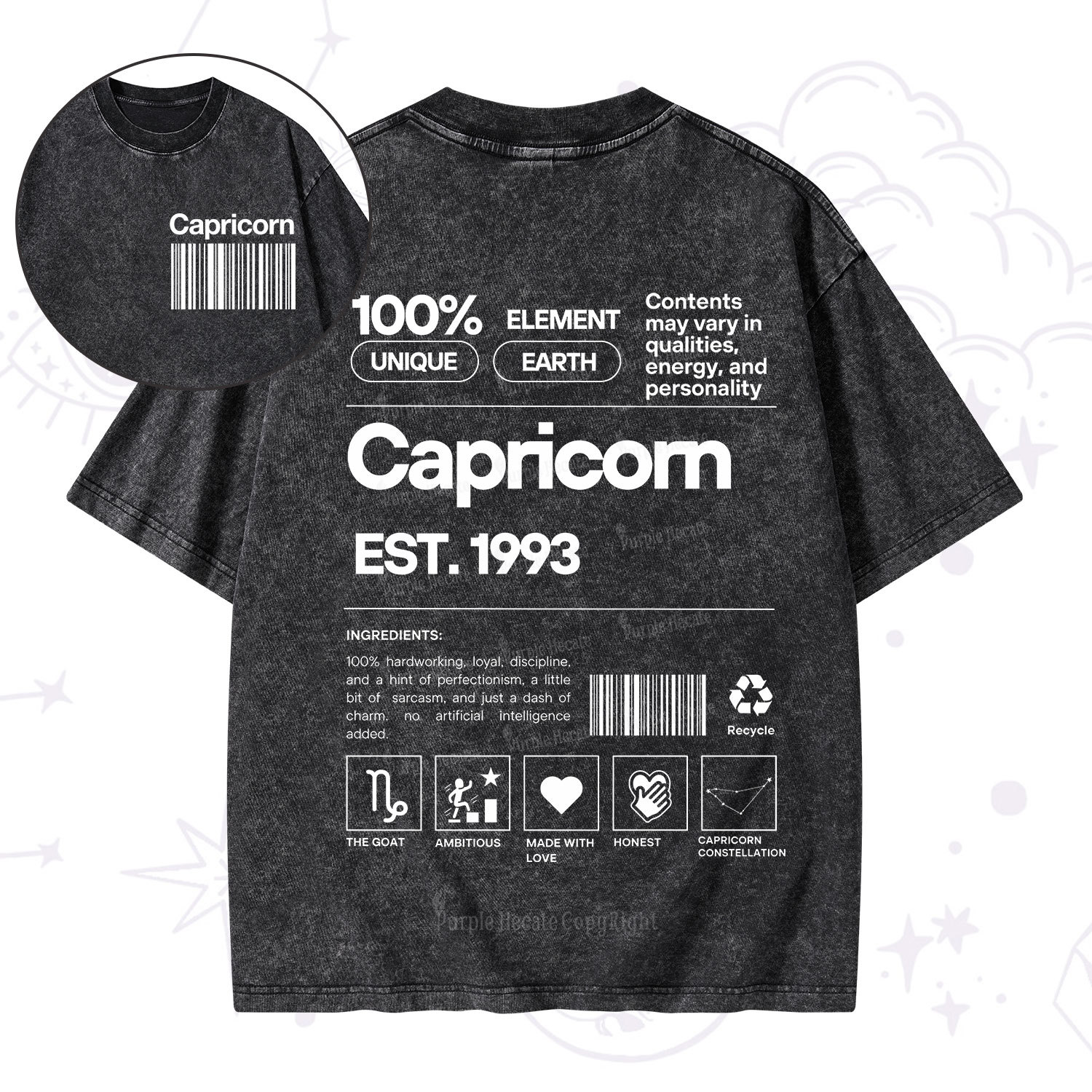 Purplehecate Capricorn Zodiac Washed T-Shirt