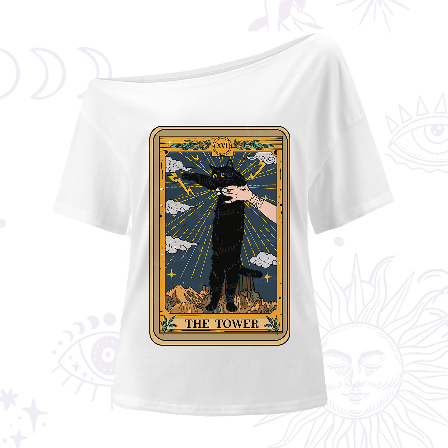 Purplehecate The Tower Cats Tarot One Shoulder T-Shirt