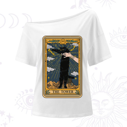 Purplehecate The Tower Cats Tarot One Shoulder T-Shirt