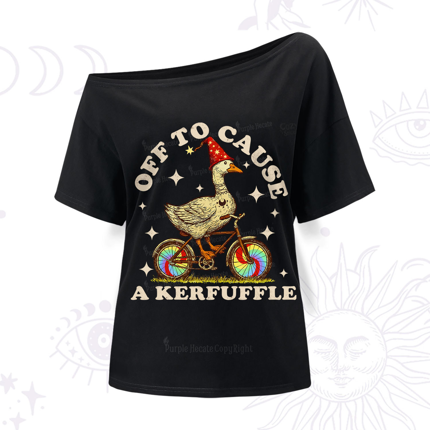 Purplehecate Off to Cause a Kerfuffle Goose One Shoulder T-Shirt