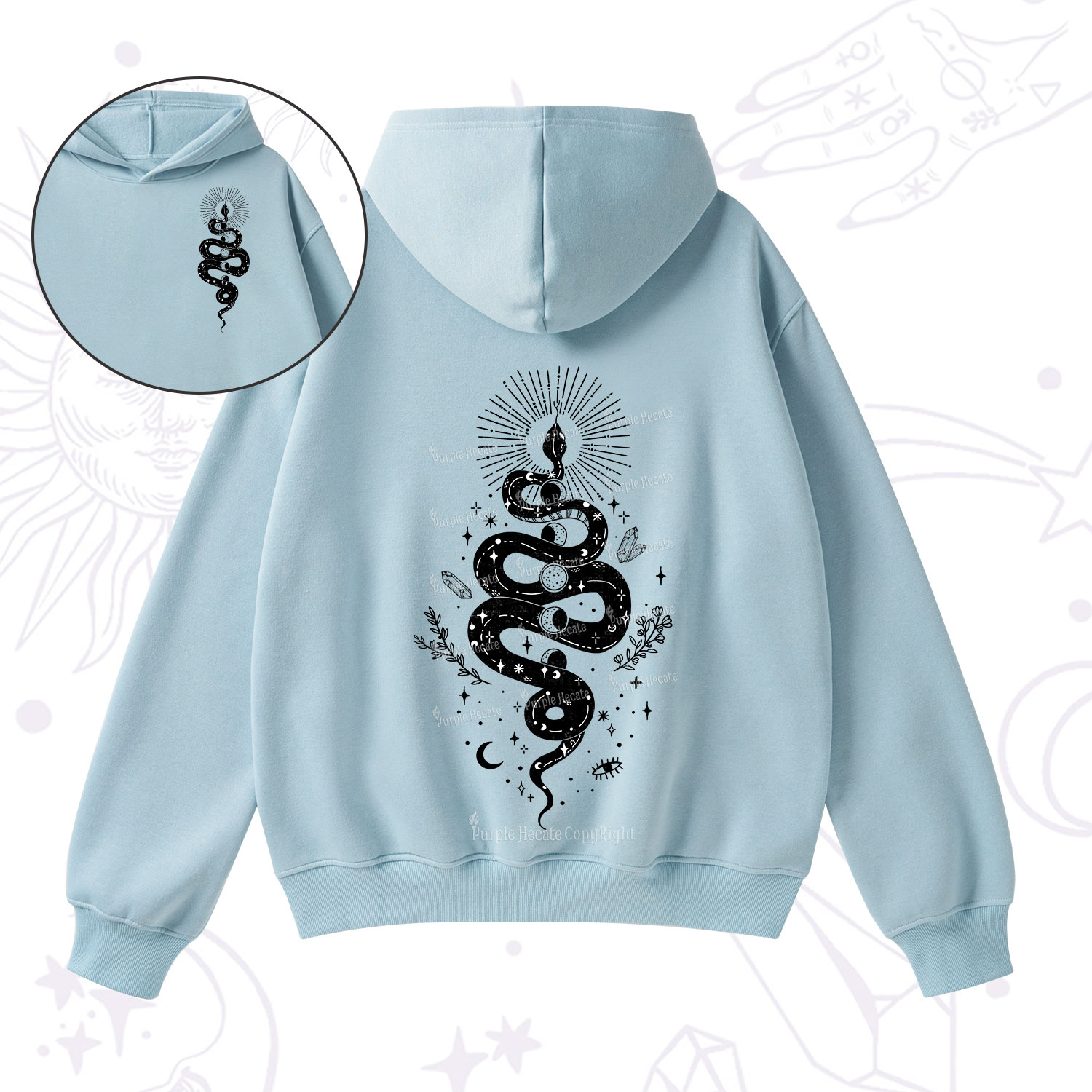 Purplehecate Mystical Moon Phases Snake Fleece Hoodie Suit