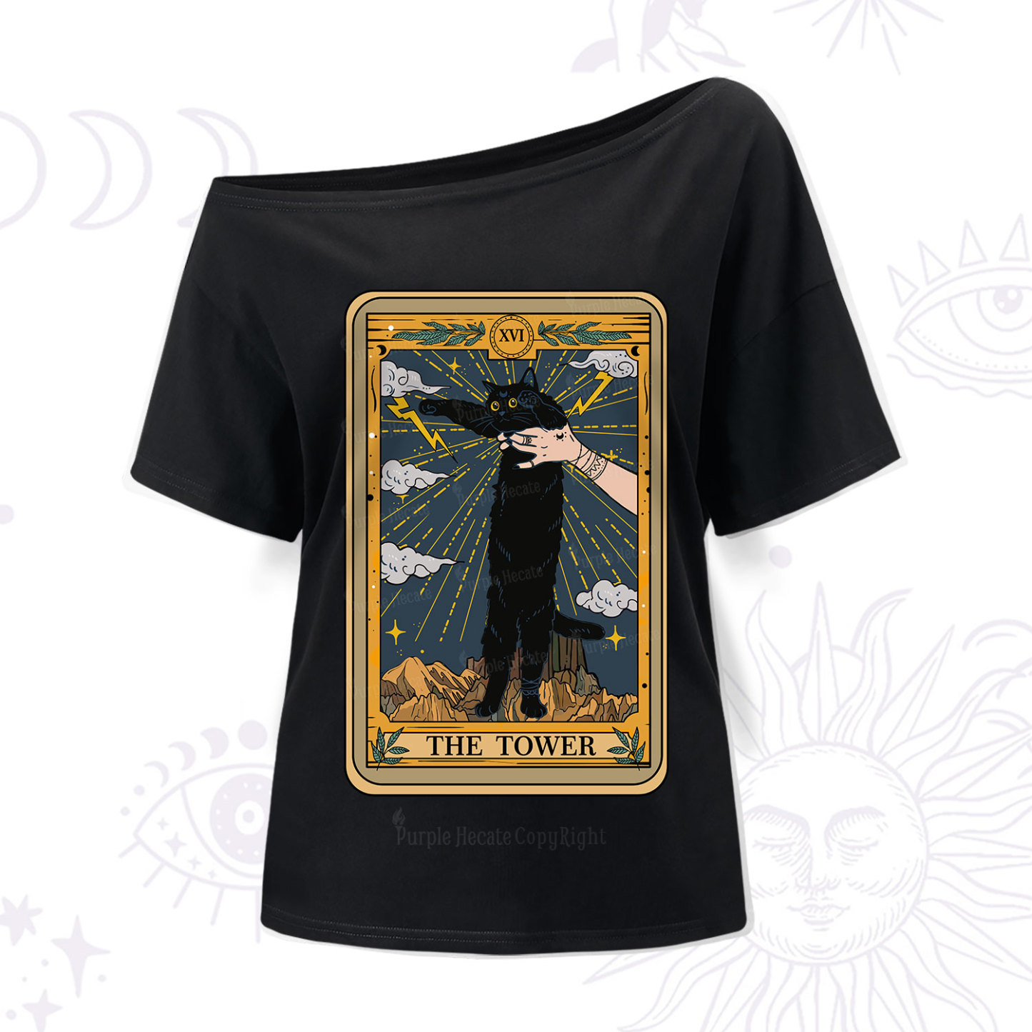 Purplehecate The Tower Cats Tarot One Shoulder T-Shir