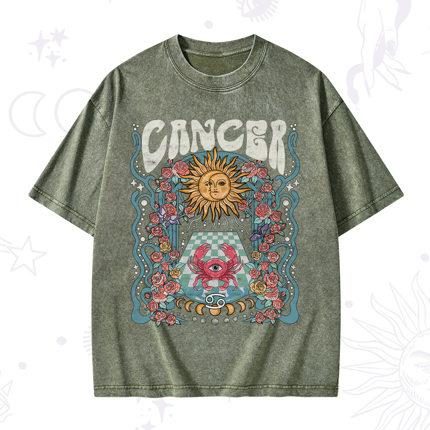 Purplehecate Cancer Spirit Zodiac Washed T-Shirt