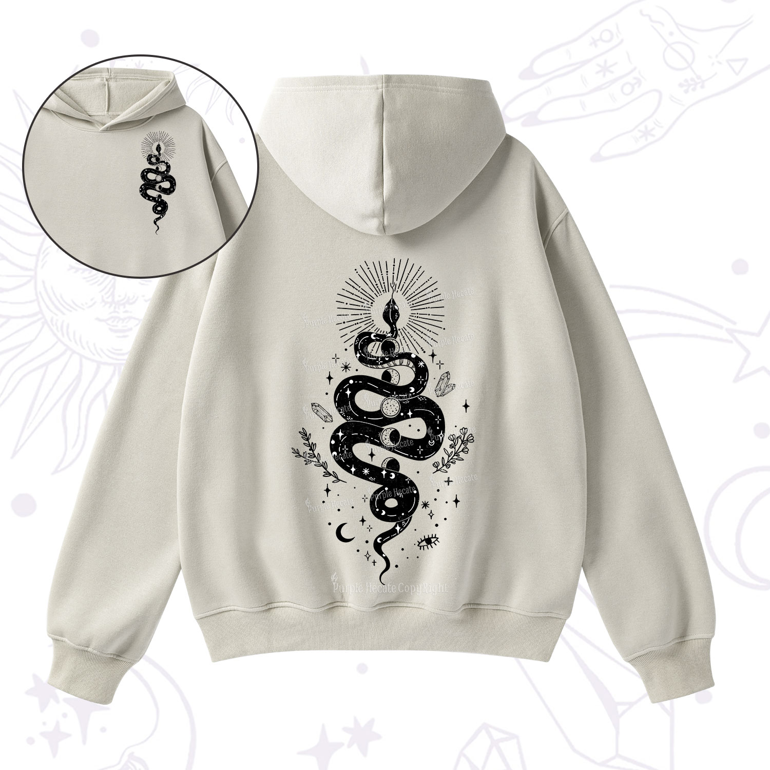 Purplehecate Mystical Moon Phases Snake Fleece Hoodie Suit