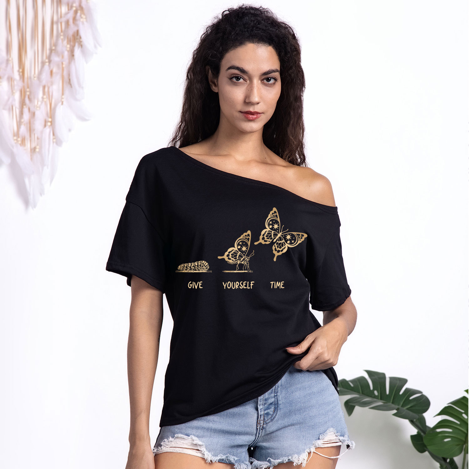 Purplehecate Give Yourself Time Butterfly One Shoulder T-Shirt