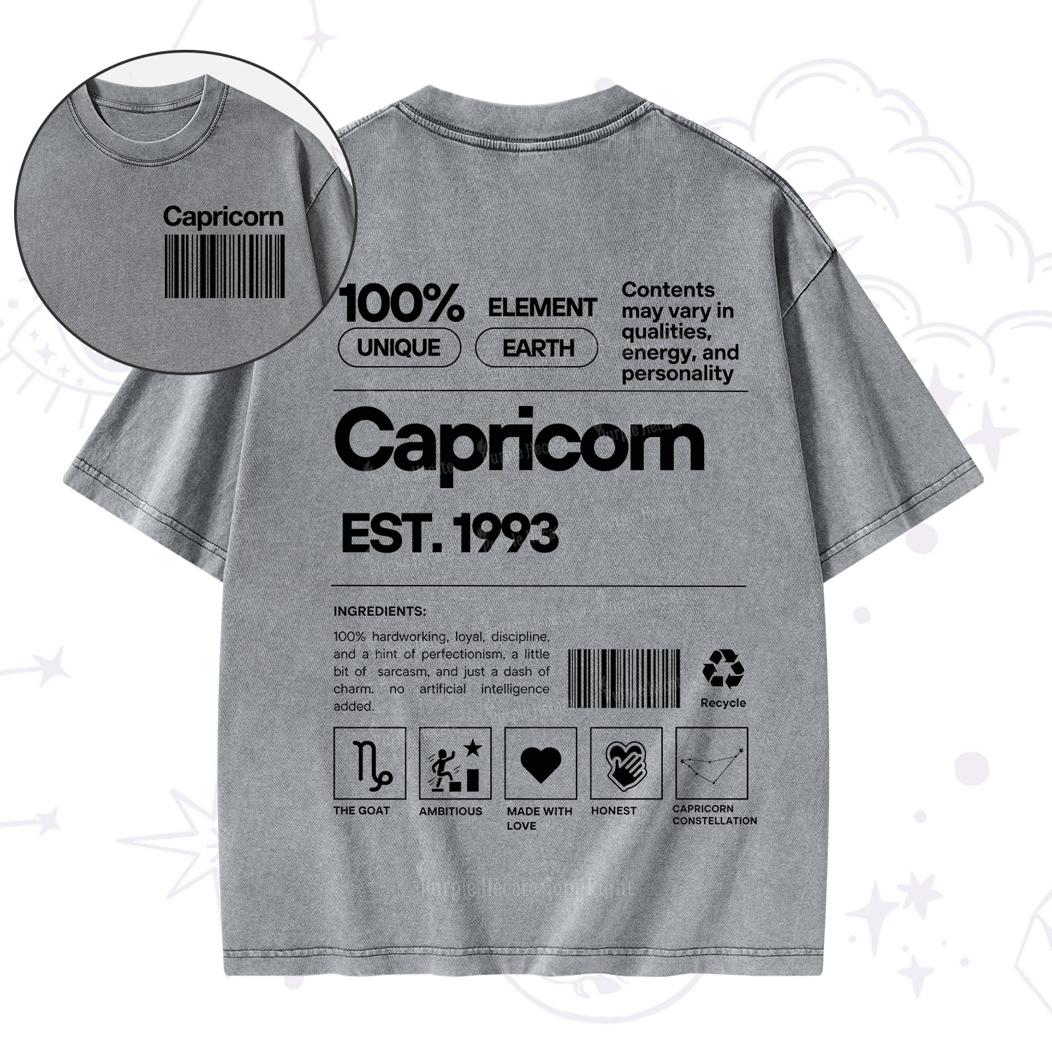 Purplehecate Capricorn Zodiac Washed T-Shirt