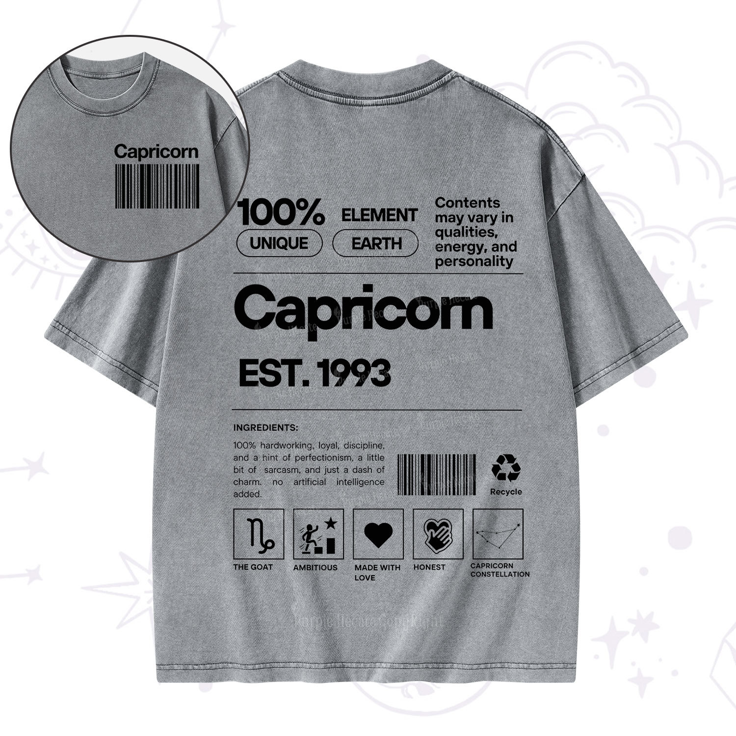 Purplehecate Capricorn Zodiac Washed T-Shirt