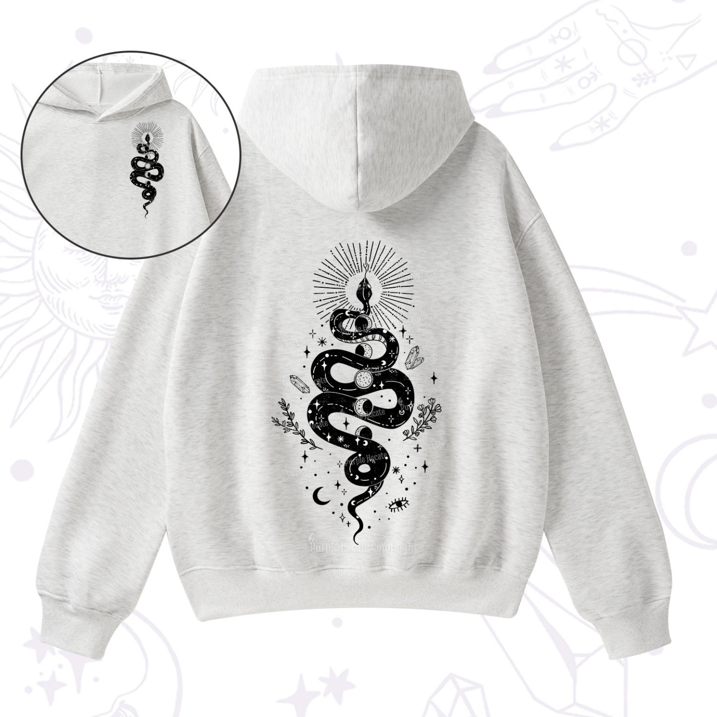 Purplehecate Mystical Moon Phases Snake Fleece Hoodie Suit