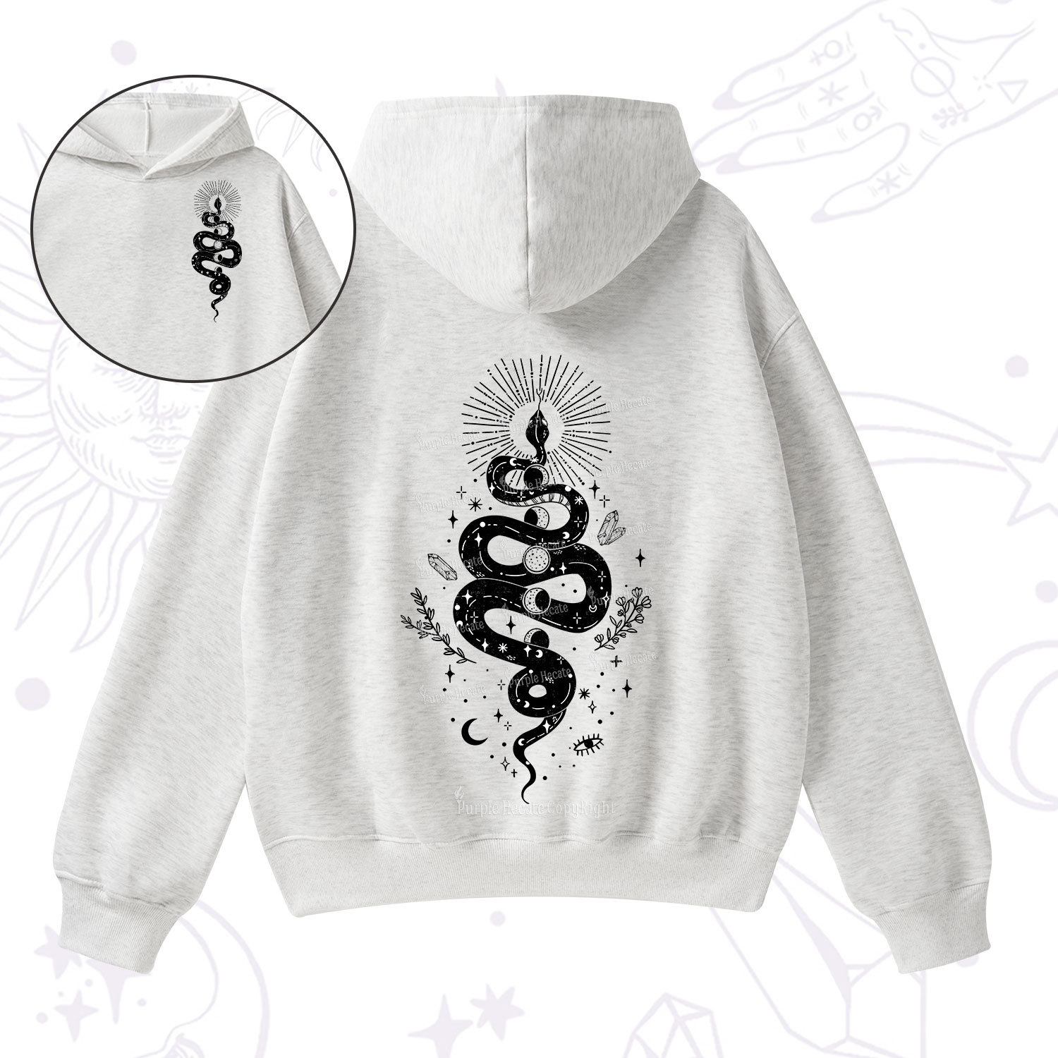 Purplehecate Mystical Moon Phases Snake Fleece Hoodie Suit