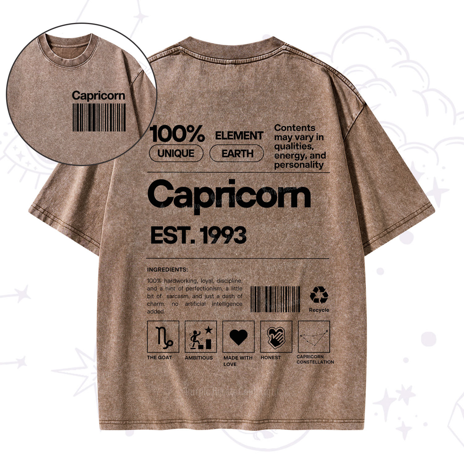 Purplehecate Capricorn Zodiac Washed T-Shirt