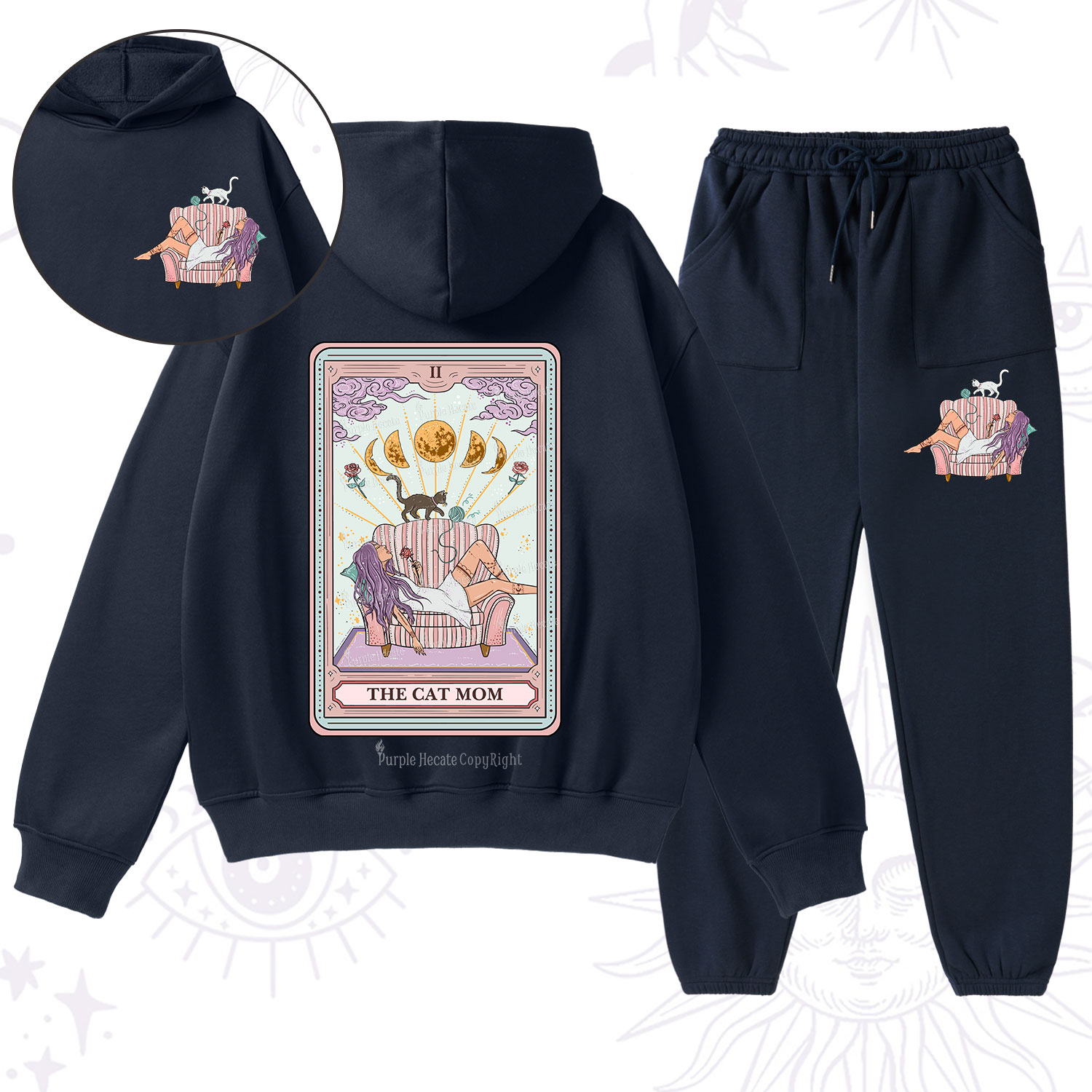 Purplehecate The Cat Mom Tarot Fleece Hoodie Suit