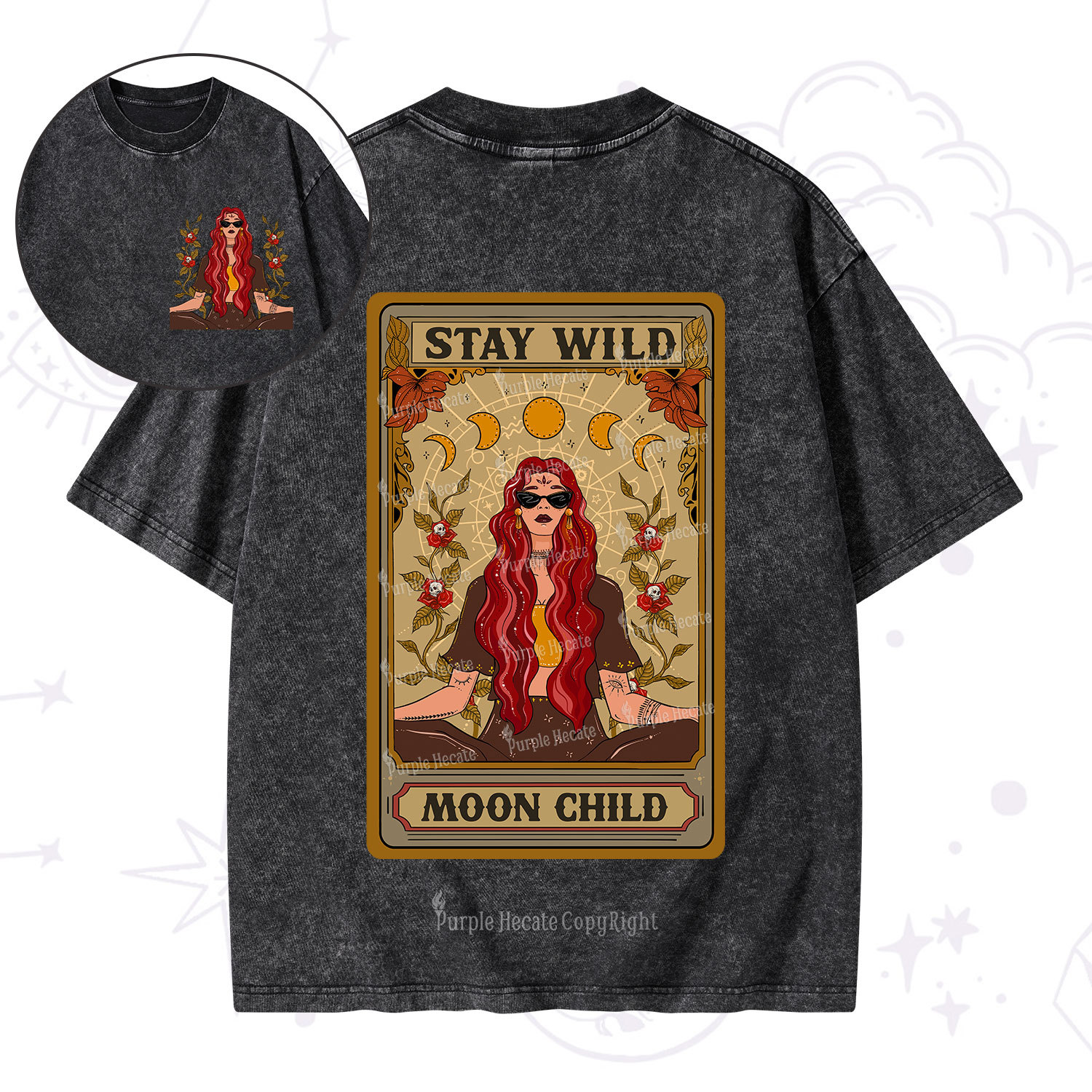 Purplehecate The Stay Wild Moon Child Oracle Card Washed T-Shirt