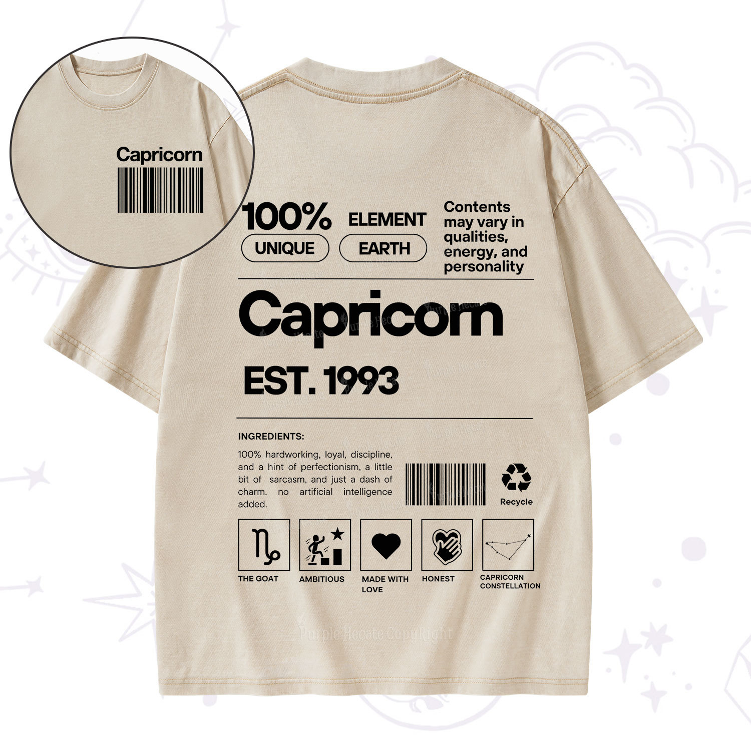 Purplehecate Capricorn Zodiac Washed T-Shirt