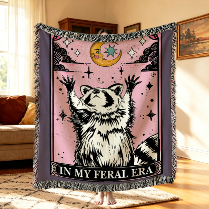 Purplehecate The In My Feral Era Tarot Raccoon Woven Tapestry Blanket