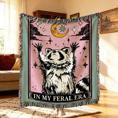 Purplehecate The In My Feral Era Tarot Raccoon Woven Tapestry Blanket
