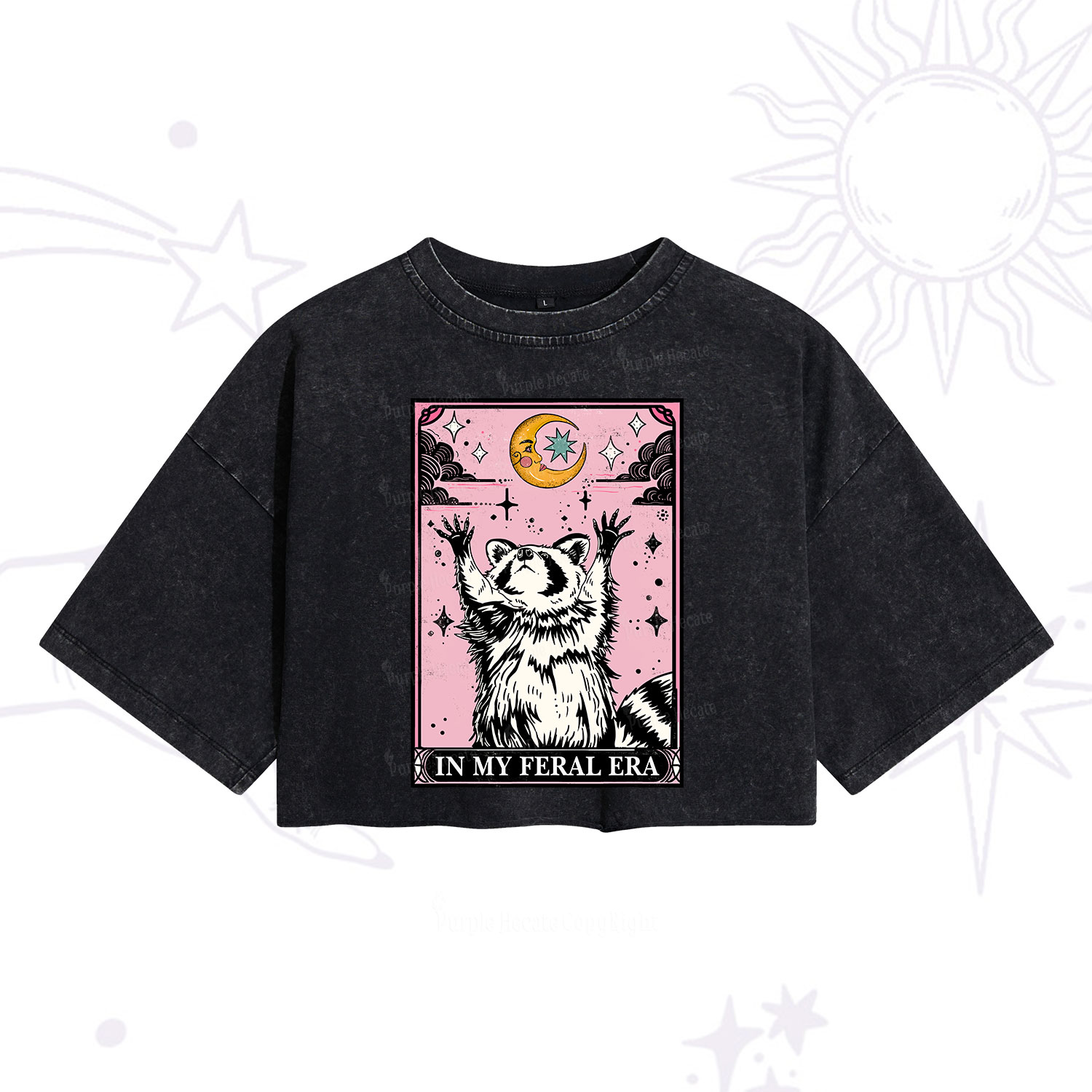 Purplehecate The In My Feral Era Tarot Raccoon Washed Cropped T-Shirt