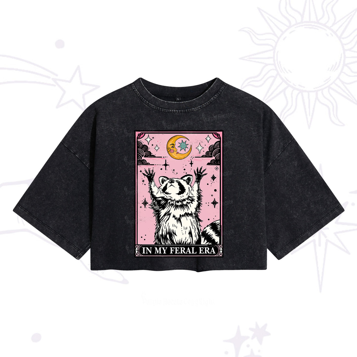 Purplehecate The In My Feral Era Tarot Raccoon Washed Cropped T-Shirt
