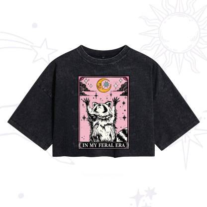 Purplehecate The In My Feral Era Tarot Raccoon Washed Cropped T-Shirt