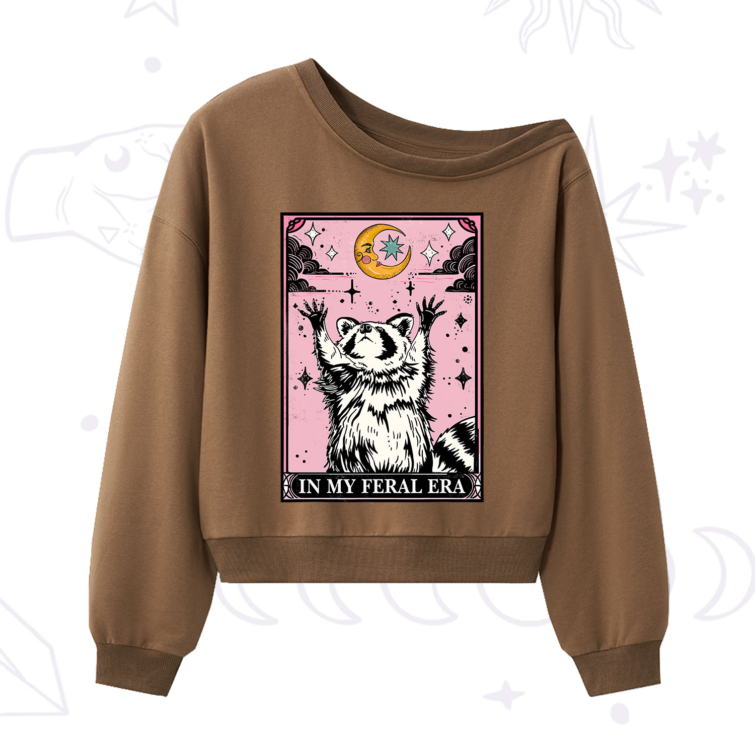 Purplehecate The In My Feral Era Tarot Raccoon One Shoulder Sweatshirt