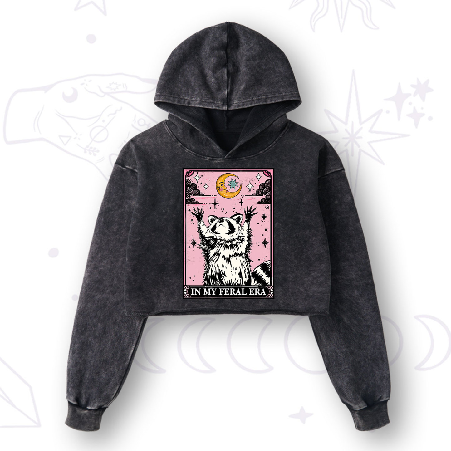 Purplehecate The In My Feral Era Tarot Raccoon Washed Cropped Hoodie