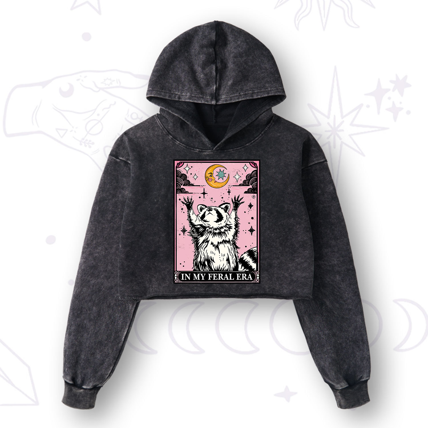 Purplehecate The In My Feral Era Tarot Raccoon Washed Cropped Hoodie